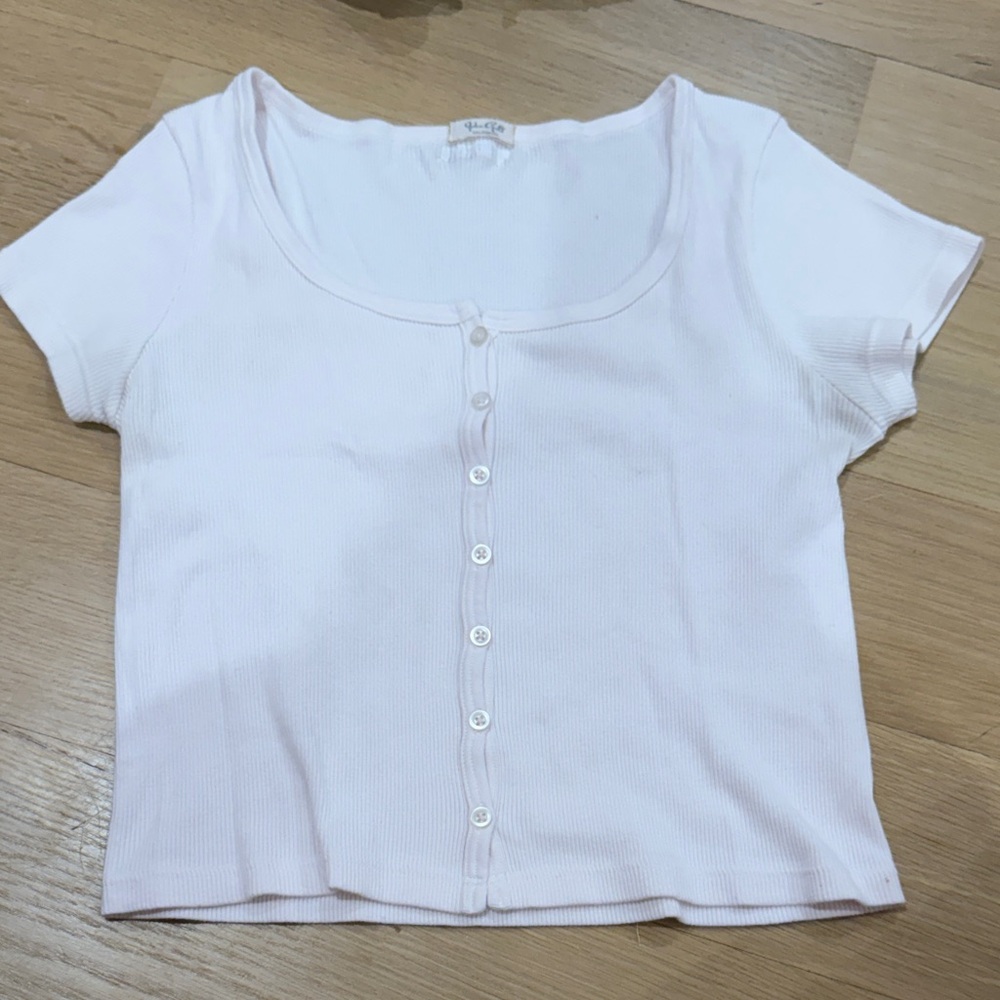 Vintage Brandy Melville Light Pink Button-Up Ribbed Top